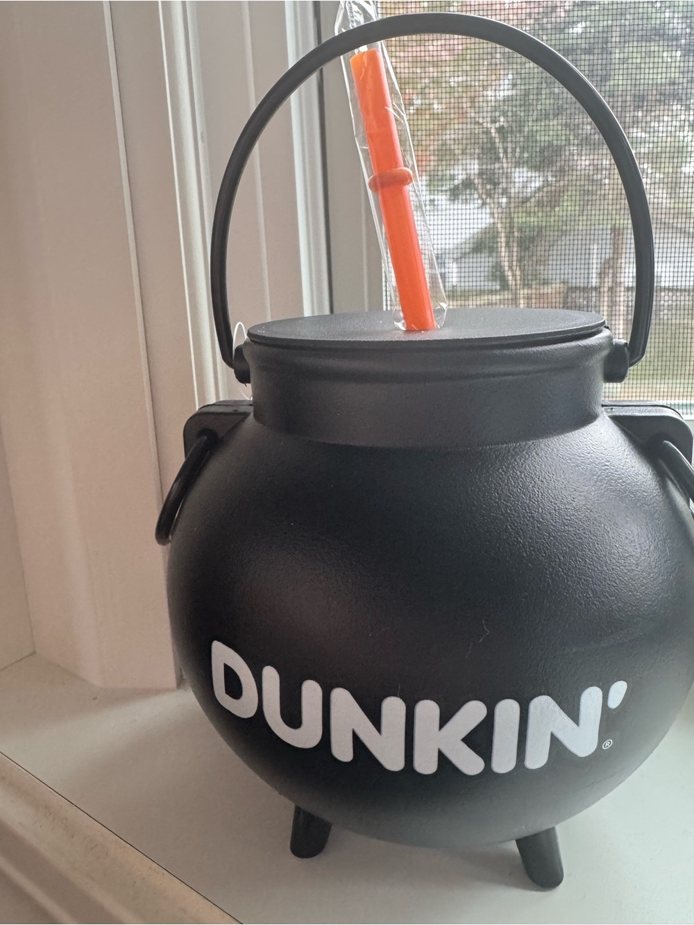 NWT! Dunkin Salem 2026 Black Cauldron Drink Container with Orange Straw